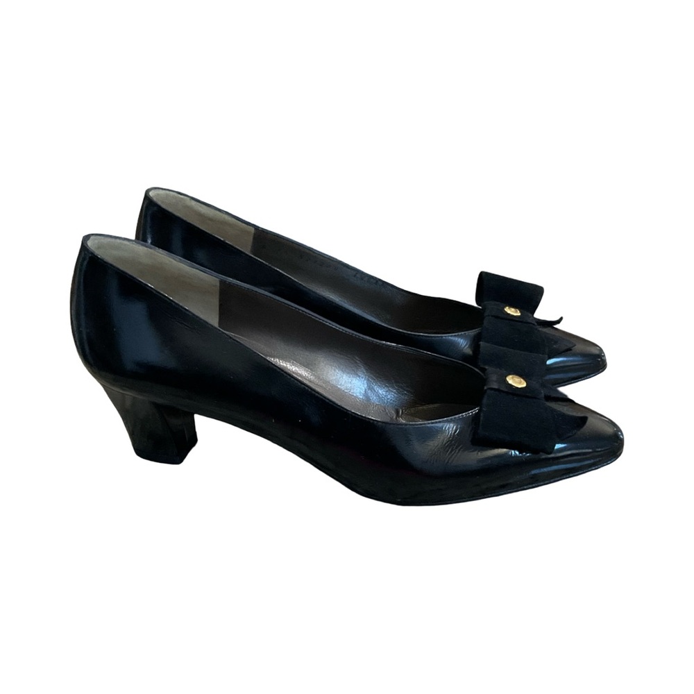 Bruno Magli Black Patent Bow Heels Italy Size 7.5 Designer - Picture 3 of 10